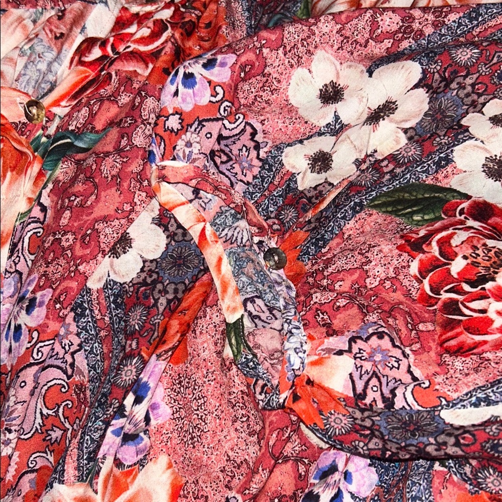Johnny Was Jade Ingrid Multicolor Floral Batwing Notch Neck Boho Flowy Blouse - Picture 11 of 12